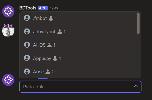 Action row with role select menu